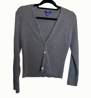 J. Crew Ribbed Stretch Asymmetrical Grey Sweater Large Cardigan thumbnail 1