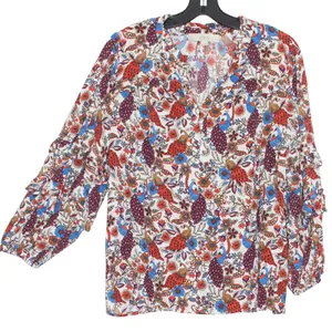 Loft Top Peacock Ruffle Boho Romantic Cottagecore Tiered Sleeve Floral Medium thumbnail 6