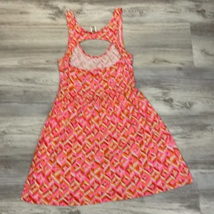 Roxy Orange, Red, White & Pink Abstract Print Cut Out Back Sleeveless Sundress M thumbnail 5