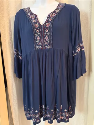 KNOX ROSE Navy Embroidered Smock Ddesd Sz: XXL thumbnail 1