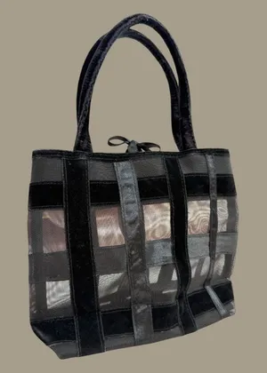 Victoria's Secret Black Sheer Mesh & Velvet Ribbon Tote | Vintage thumbnail 1