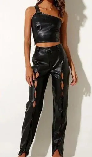 Motel Rocks Jacinta Faux Leather Pants Black Small thumbnail 1