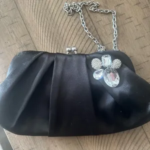 Chic Black Clutch with Silver‎ Chain and Crystal Accents thumbnail 1