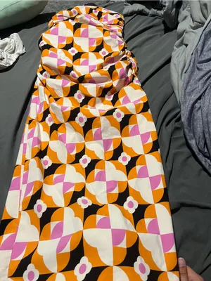By Anthropologie Printed Strapless Slim Ruched Geometric Midi Dress thumbnail 11