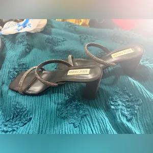 Steve Madden Black Beaded Double-Strap Block Heels thumbnail 3