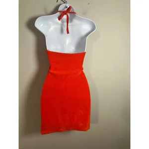 Bershka Orange Terry Cloth Halter Mini Dress Size XS Y2K Retro Beach Coverup thumbnail 4