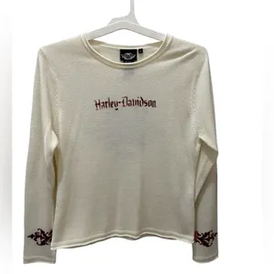 Harley Davidson Sweater cream Scrolled Fleur De Lis Size XL thumbnail 2