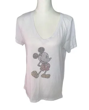 Disney Mickey Mouse Rhinestone Short Sleeve top Medium White thumbnail 1