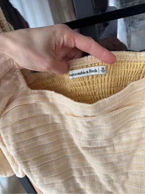 Abercrombie Emerson midi dress linen puff short sleeve butter pockets squareneck thumbnail 3