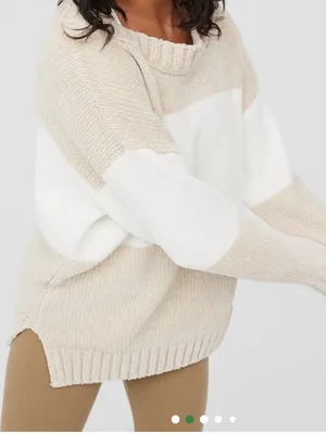 Offline by Aerie XS Chenille Sweater Beige Ivory Colorblock Oversized Cozy Knit thumbnail 6