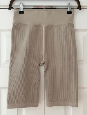 Calvin Klein Performance Womens Ribbed High Waist Biker Shorts Tan PFSS8548 thumbnail 1