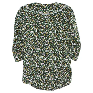 H by Halston Top Ditsy Floral Peter Pan Collar Lace Trim Cottage Button Black Medium thumbnail 2