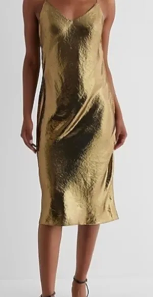 Express Metallic Gold Slip Midi Dress thumbnail 1
