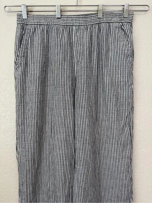 Old Navy Linen Cotton Blend High-Waisted Striped Wide-Leg Pants, Sz Large thumbnail 3