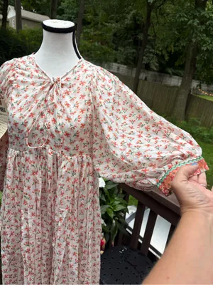 Daughters of India Kyra Coral Floral V-Neck Maxi Dress 3/4 Balloon Sleeve S thumbnail 6