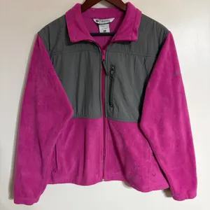 Columbia Womens XL Fleece Jacket Full Zip Colorblock Pink Grey Outdoor Layer thumbnail 1