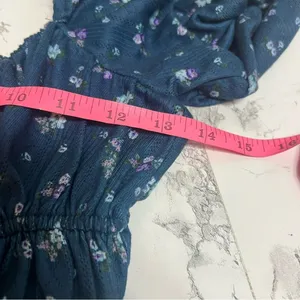For Love And Lemons Lola Pointelle Blue Floral Coquette Puff Sleeves Crop Top XS thumbnail 9