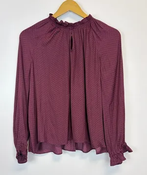 Madewell Burgundy Ruffled Blouse thumbnail 1