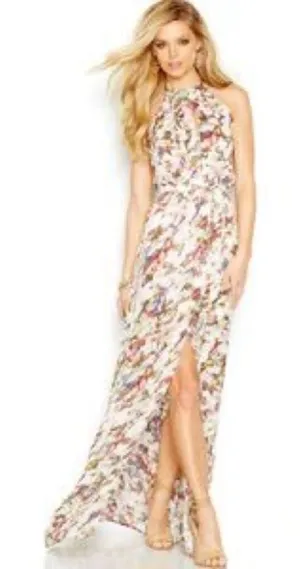 Guess Watercolor Floral Halter Maxi Dress thumbnail 1