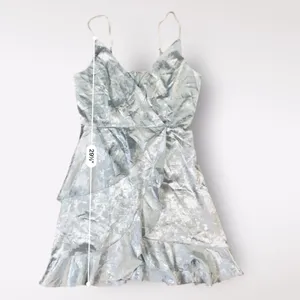Altar’d‎ State Light Blue Satin Floral Jacquard Ruffled Mini Party Dress Size M thumbnail 5