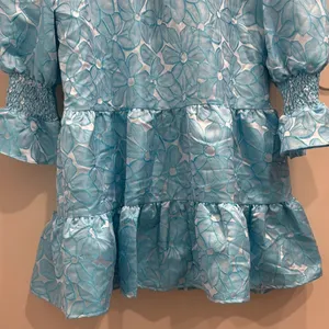 Pomander Place Blue Floral Jacquard Kenzo Tiered Mini Babydoll Dress‎ Medium NEW thumbnail 9