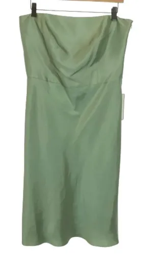 NWT Womens Size 10 Ann Taylor Pale Green Pure Silk Off-the-Shoulder Midi Dress thumbnail 1