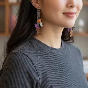 Halloween‎ Witch Bat Ghost Pumpkin Dangle Earrings thumbnail 1