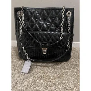 Vintage Coach Poppy Leather Slim Tote Bag‎ Sliding Chain Strap Purse Handbag Blk thumbnail 8