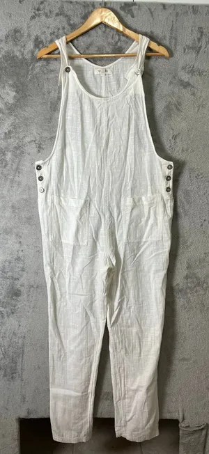 L*Space White Overalls Relaxed Coastal Grandmother Beachy Minimalist Jumpsuit MD thumbnail 1