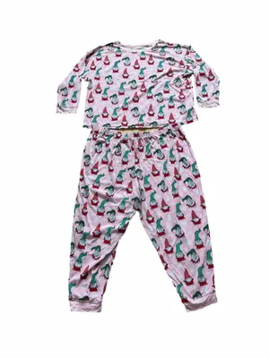 Holiday Time Womens Pink Gnome Print Pajama Set thumbnail 2