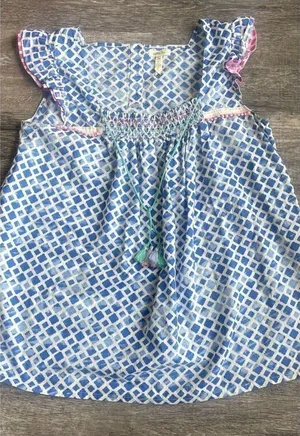 Matilda Jane‎ Smocked Geometric Flutter Sleeve Top Size XL Cotton Summer thumbnail 1