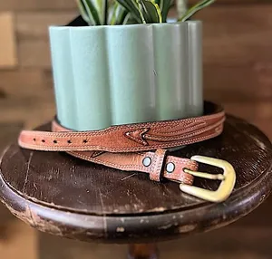 Vintage Jordache Genuine Leather Belt USA Made Arrow Stitch Brass Buckle 30 thumbnail 1
