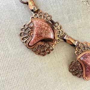 Vintage Copper Filigree Necklace w Goldstone & Turquoise tone Beads thumbnail 6