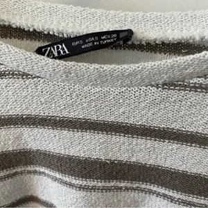 Zara Brown and‎ White Striped Knit Top Cropped thumbnail 2