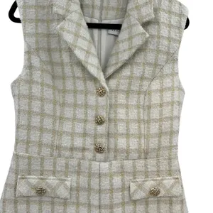 Endless Rose Suited Tweed Romper Plaid Check White Gold‎ Size Medium thumbnail 5