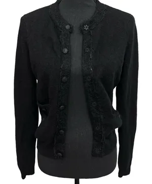 Vince‎ Womens Size Small 100% Cashmere Sweater Cardigan Black Beads Pockets thumbnail 1
