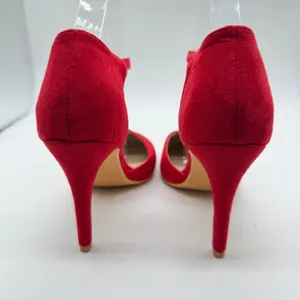 Red Faux Suede T-Strap Pumps Womens Size 9 Round Toe Stiletto Heels Ankle Strap thumbnail 5