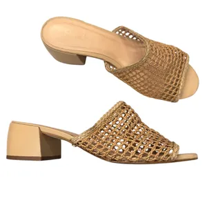 Revolve Raye Tan Leather Crochet Slip On Mule Heels Womens 8.5 Boho Beachy thumbnail 2