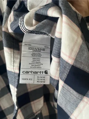 Carhartt Women's Plaid Short Sleeve Button Down Shirt XL Blue White 100% Cotton thumbnail 5