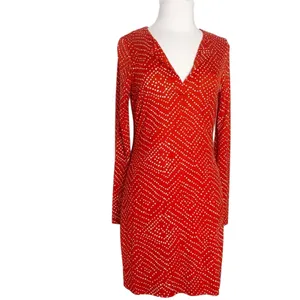 Diane Von Furstenberg Reina silk dot‎ long sleeve dress red white sz 4 thumbnail 9