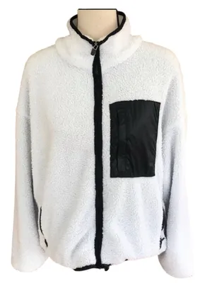 Fabletics Sherpa Teddy Fleece Jacket White Black Full Zip Cozy Athleisure Medium thumbnail 4