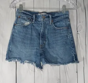 Abercrombie & Fitch High-Riseb The 4" Mom Denim Distressed Cutoff Shorts thumbnail 1
