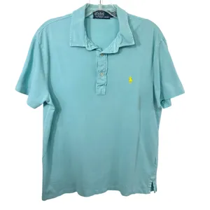 Polo Ralph Lauren Men Medium Polo Shirt Light Blue Yellow Pony Short Sleeve 1520 thumbnail 1
