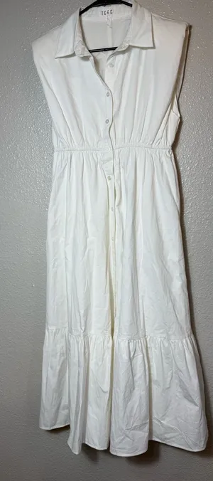 TCEC White‎ Cotton Shirt Dress Womens Small Sleeveless Tiered Midi Maxi thumbnail 1