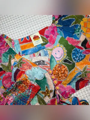 Farm Rio Anthropologie Women Cotton Crop Top Small Fruit Patchwork Tie Front thumbnail 2