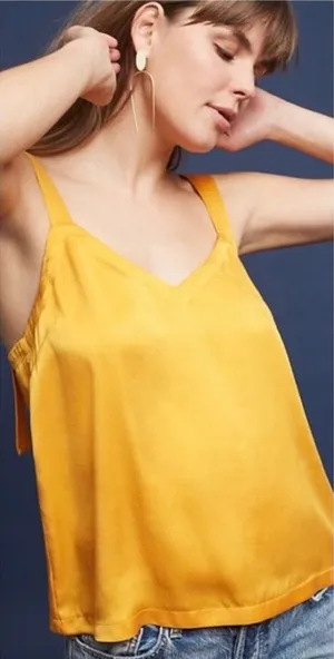 Anthropologie Floreat Tangerine Silk Cross Tank Top Camisole Blouse Cami Large thumbnail 1