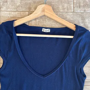Free People Navy Blue V-Neck Bodysuit thumbnail 2