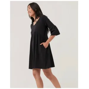 Pact Revive Flutter Sleeve Tiered Dress Organic Cotton Black Medium thumbnail 2