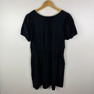 Daily Practice Anthropologie Cap‎ Sleeve Mini Dress Medium Black Slub Cotton thumbnail 6