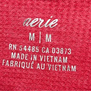 Aerie Henley thermal women’s M red waffle knit distressed neckline long sleeve thumbnail 2
